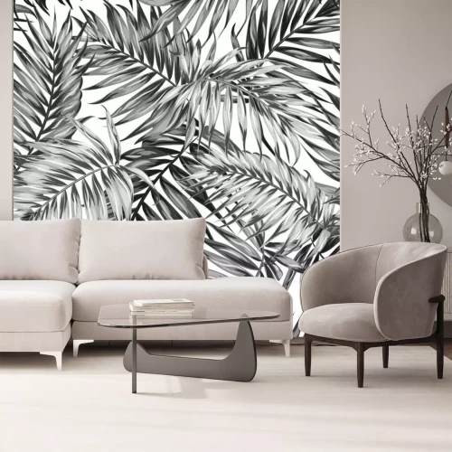 Sticker Zwart-wit tekening van palmbladeren