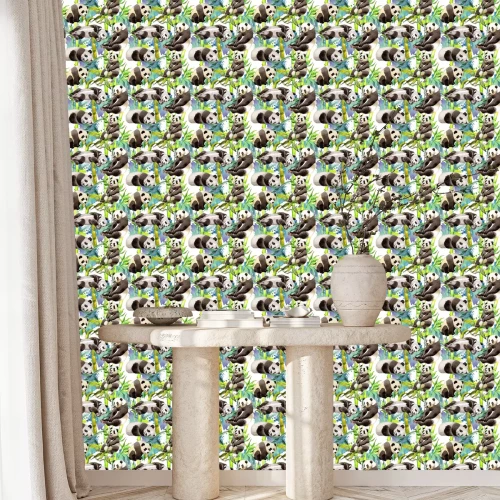 Behang Waterverfpanda's in een bamboebos