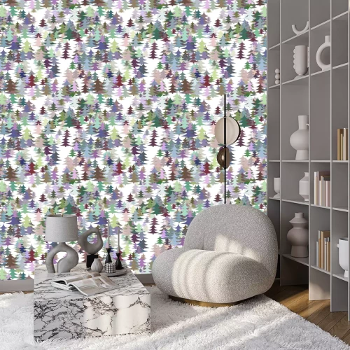 Behang 3D kleurrijk naaldbos