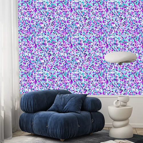 Behang Waterverf confetti naadloos patroon. Handgeschilderde briljante cirkels. Waterverf confetti cirkels. Blauw verspreid cirkels patroon. 19.