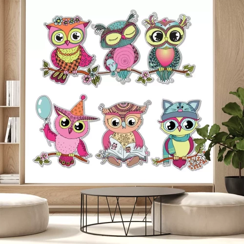 Sticker Kleurrijke uilen op de takken