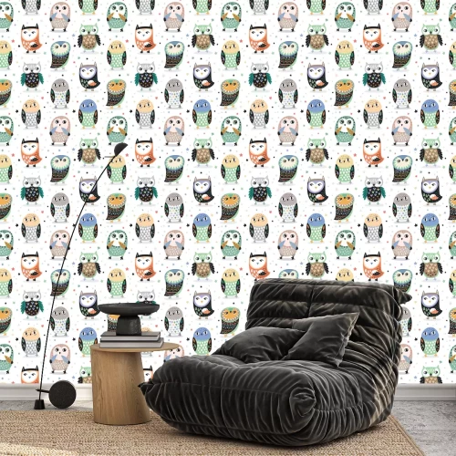 Behang Kleurrijke uilen en sterren