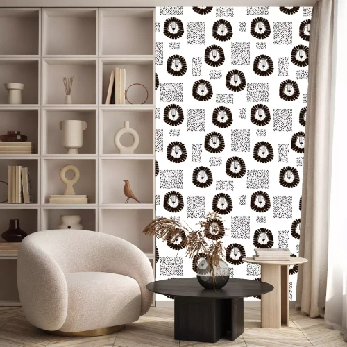 Behang Zwart-wit patroon voor kinderen met leeuwen