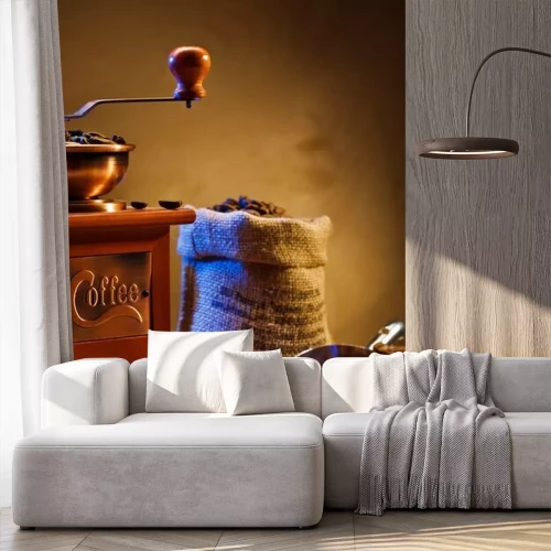 Fotobehang Oude koffiemolen en bonen