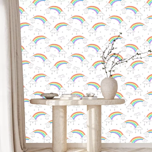 Behang Geschilderde regenbogen en wolken