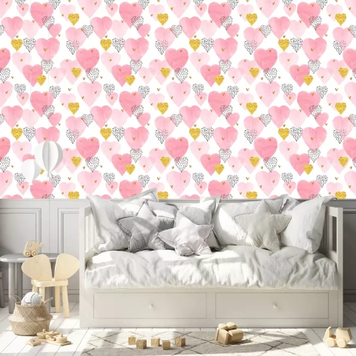 Behang Glitter hartjes voor meisjes