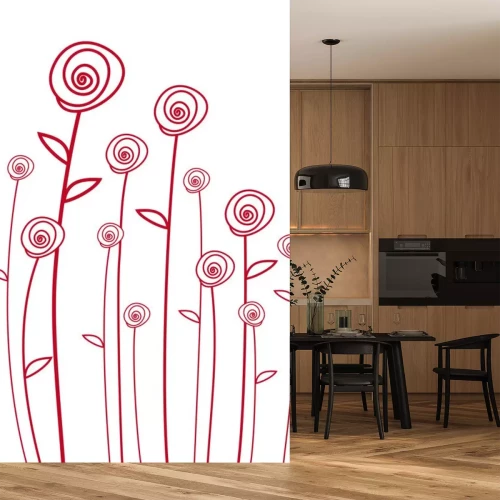 Sticker Bloemen op een rode tekening