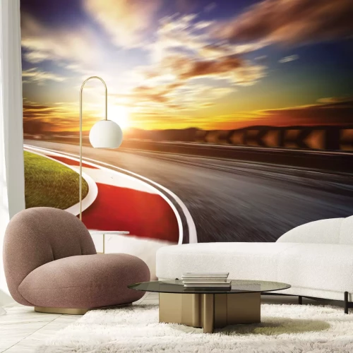 Fotobehang Renbaan bij zonsondergang