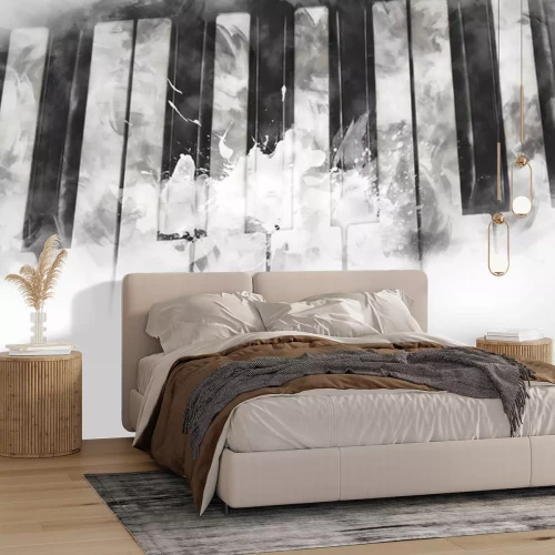 Sticker Abstracte toetsenbord van de piano voorgrond Aquarel achtergrond en digitale illustratie penseel to art.