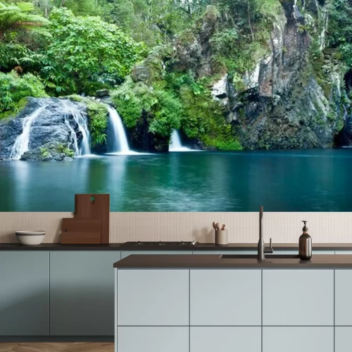 Fotobehang Panorama van planten en watervallen