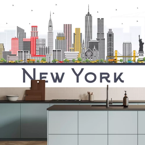 Sticker De Horizon van New York de VS met Gray Skyscrapers Isolated op Witte Achtergrond.