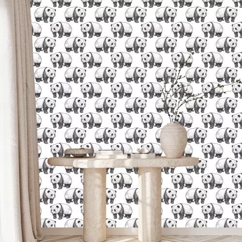 Behang Zwart-wit pandapatroon