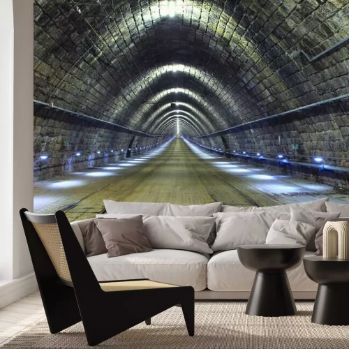 Fotobehang Lange bakstenen tunnel