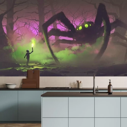 Fotobehang Fantasie figuur en gigantische spin