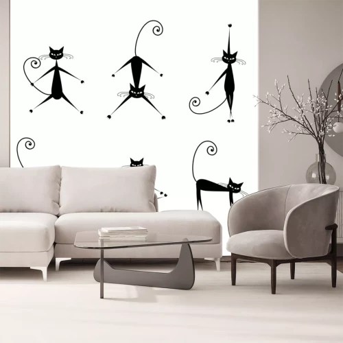 Sticker Sierlijke katten silhouetten zwart voor uw ontwerp