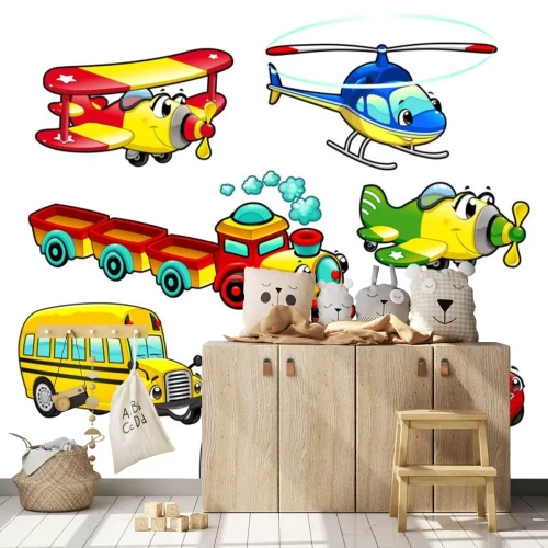 Sticker Diverse voertuigen met lachende gezichten