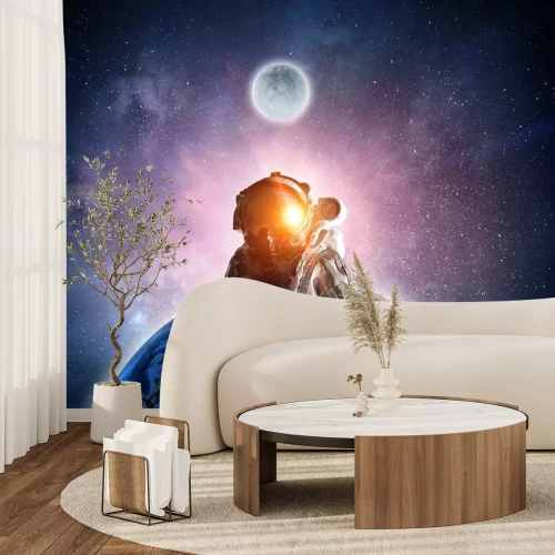 Sticker 3D kosmos astronaut planeet en maan