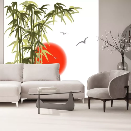 Sticker Bamboe op zonsondergang achtergrond