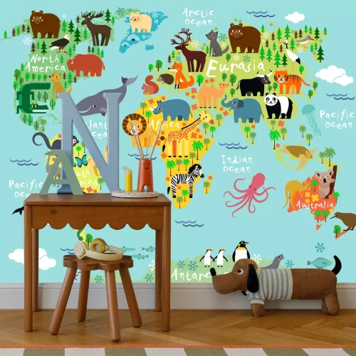 Fotobehang Dierenkaart van de wereld