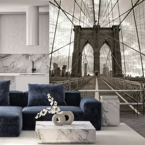 Fotobehang Lege Brooklyn Bridge bij nacht