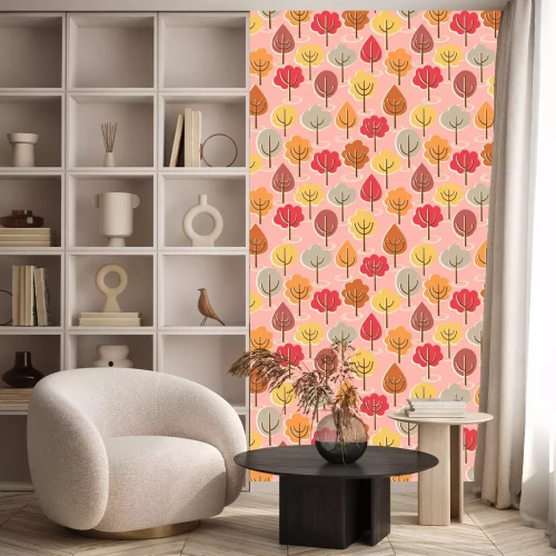 Behang Bomen in herfstkleuren op een roze achtergrond