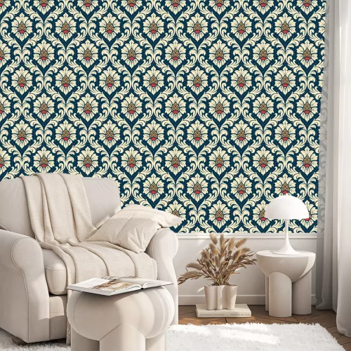 Behang Bladeren en kegels in klassieke stijl