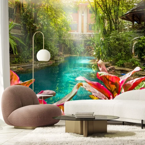 Fotobehang Waterval bij het zwembad