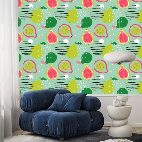 Behang Kleurrijk fruit met strepen en stippen