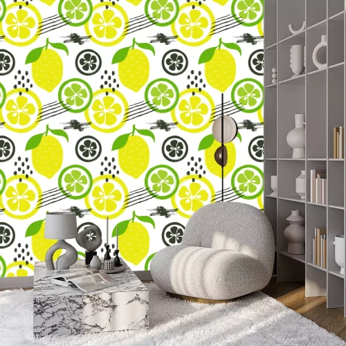 Behang Grafische citroenen en limoenen op een witte achtergrond