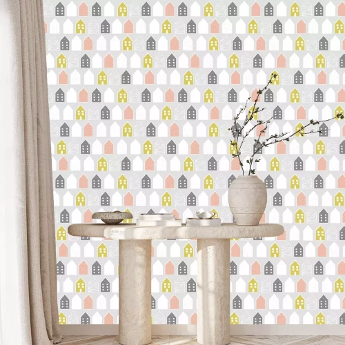 Behang Scandinavisch patroon met huizen