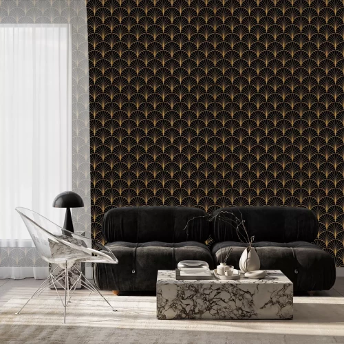 Behang Vector bloemen Art Nouveau naadloze patroon. Geometrische decoratieve bladerentextuur. Retro stijlvolle achtergrond.