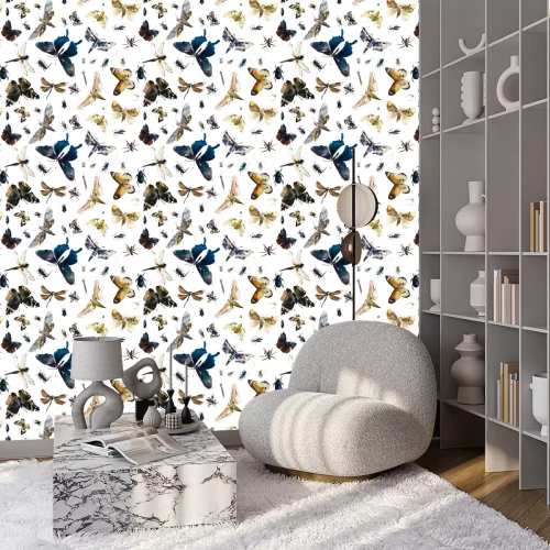 Behang Realistische kleurrijke vlinders en insecten