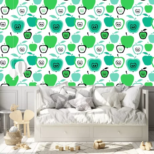Behang Blauwgroene appels op een witte achtergrond