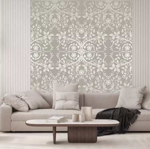 Sticker Naadloze zilveren kant bloemen en bladeren behang