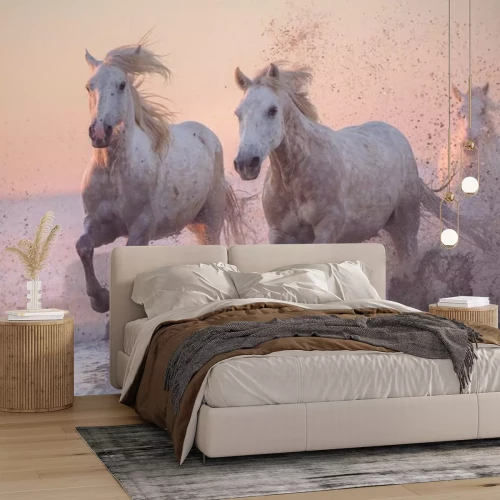 Fotobehang Paarden tegen een pastelkleurige lucht