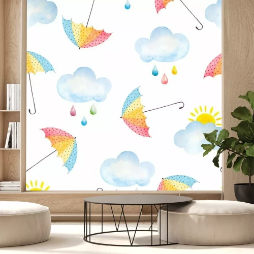 Sticker Waterverfachtergrond met paraplu's
