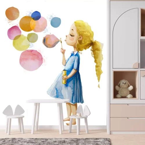 Fotobehang Meisje met bubbels