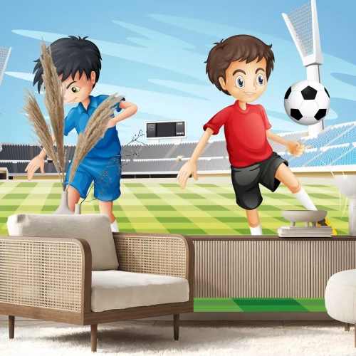 Fotobehang Jongens op het voetbalveld