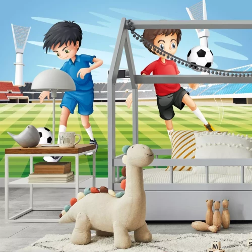 Fotobehang Jongens op het voetbalveld