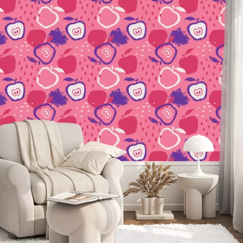 Behang Geschilderde appels in roze en paarse kleuren