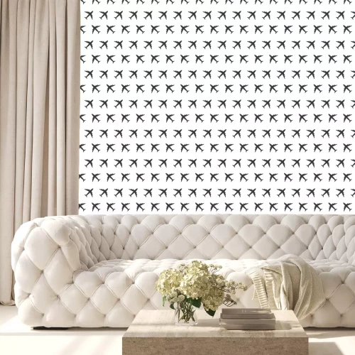 Behang Vliegtuig commerciële luchtvaart naadloze teken duidelijk patroon silhouet