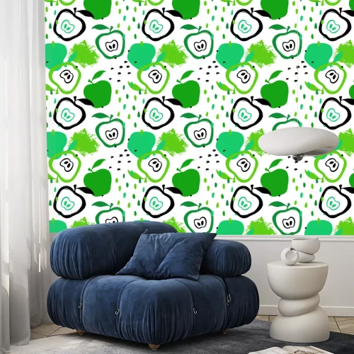 Behang Groene appels met zwarte stippen