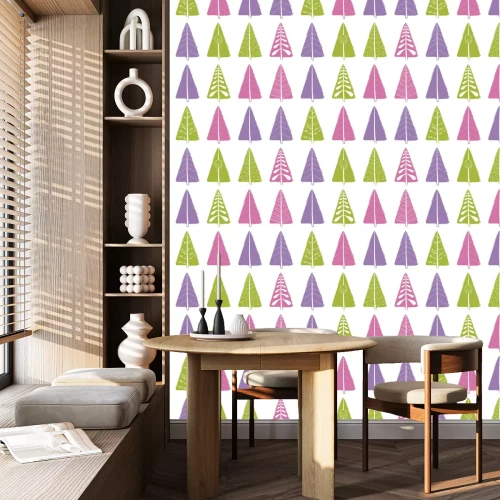 Behang De kleurrijke bomen van kinderen in het bos