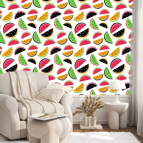 Behang Kleurrijke abstracte watermeloenen op een witte achtergrond
