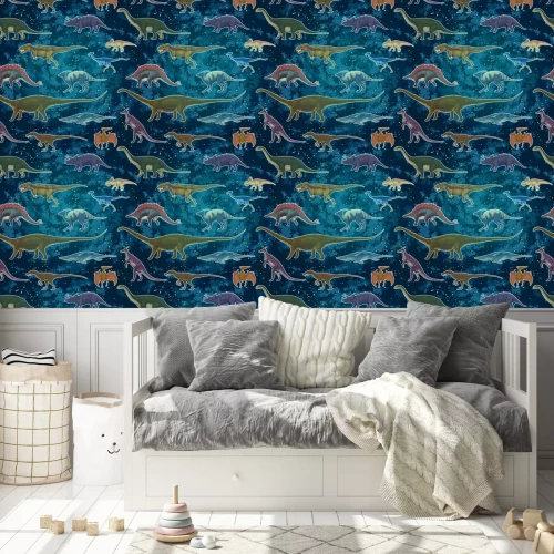 Behang Dinosaurussen op de achtergrond van de melkweg