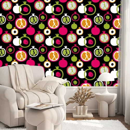 Behang Granaatappels in abstracte kleuren op een zwarte achtergrond