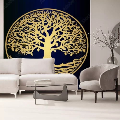 Sticker Schets - de gouden levensboom - een mooi idee voor een logo. Symbool van familie en clan.