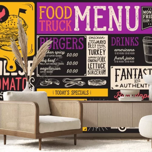 Sticker Voedsel vrachtwagen menusjabloon.