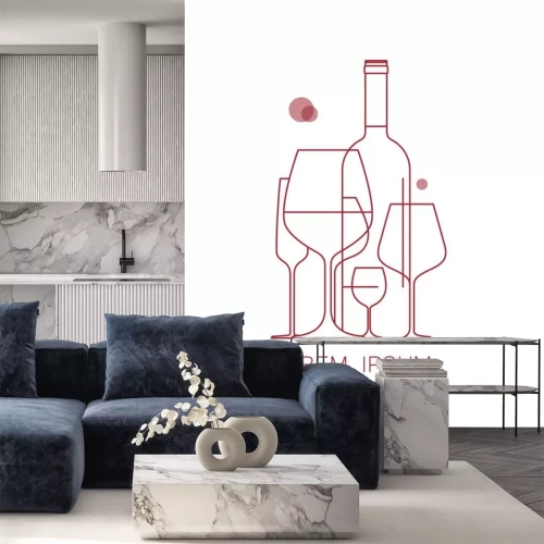 Sticker Pictogram, logo voor wijnkaart, proeverij, restaurantmenu. Een set wijnglazen en een fles wijn. Moderne lineaire stijl. Vector illustratie.