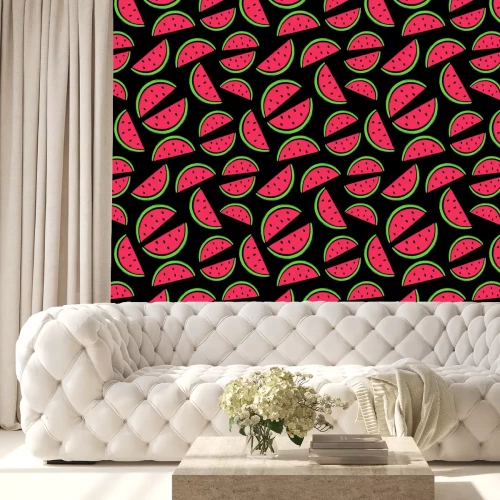 Behang Kwartalen watermeloenen op een zwarte achtergrond